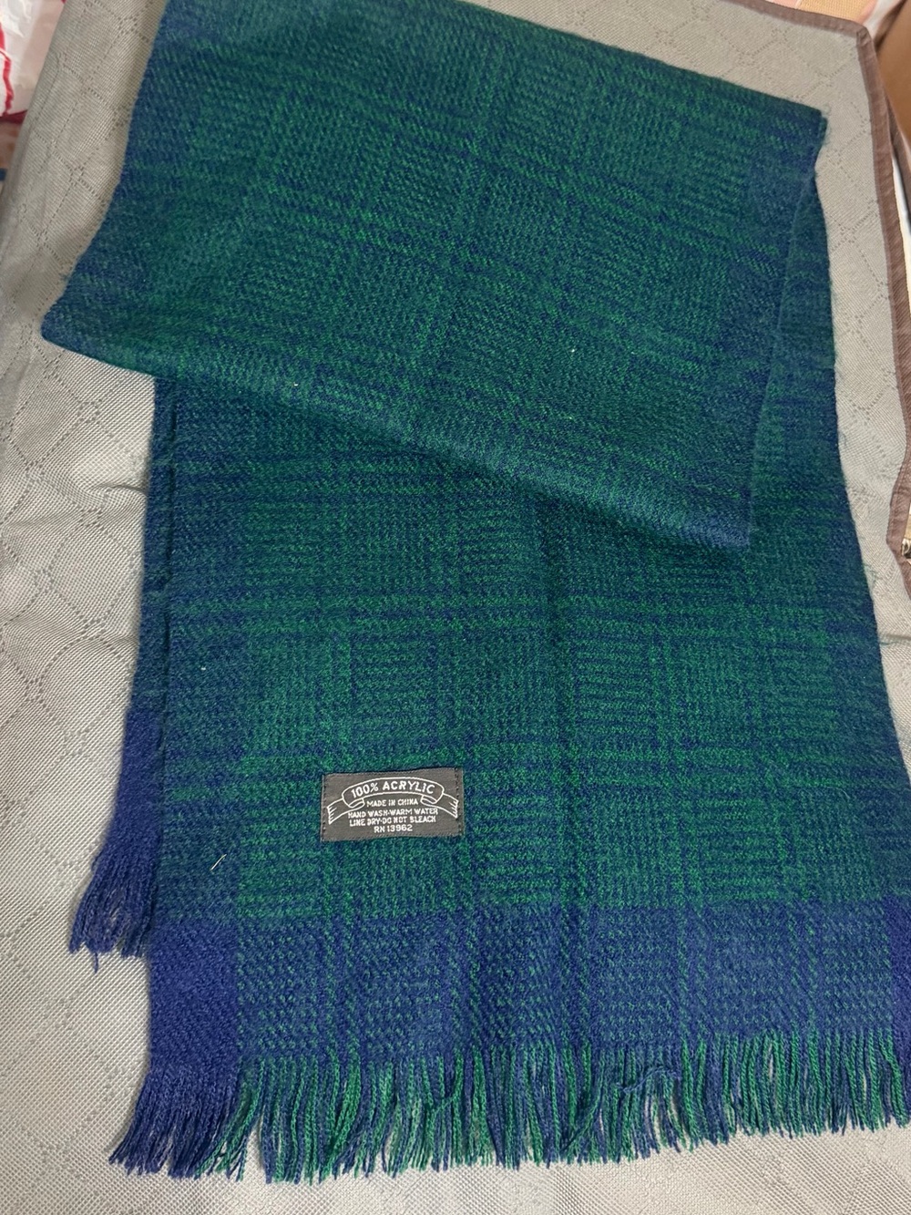NWOT Blue Green Plaid Acrylic Scarf